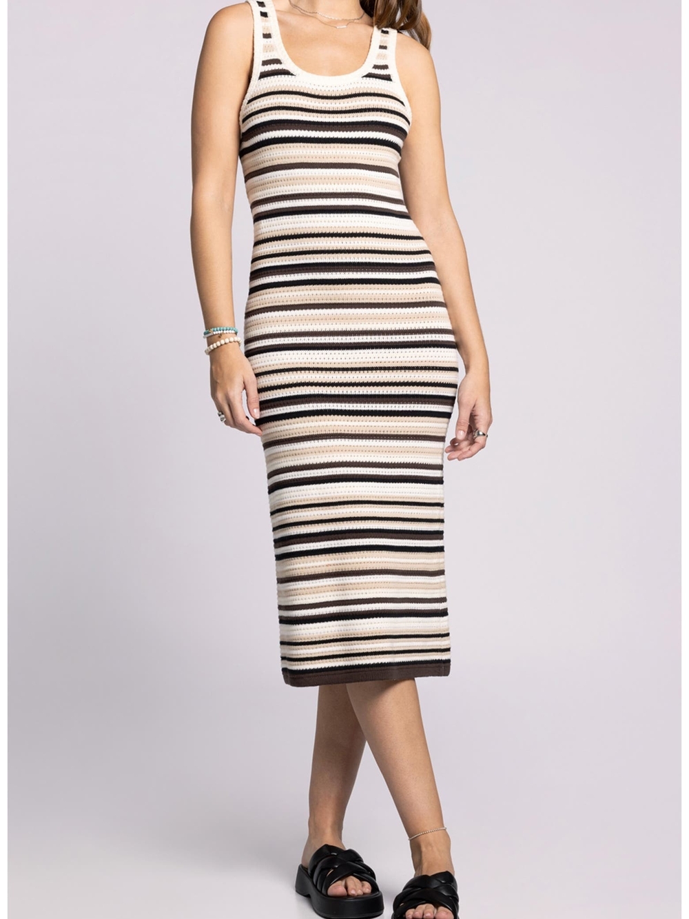 Thread & Supply Striped Knit Maxi Dress in Black, White & Tan